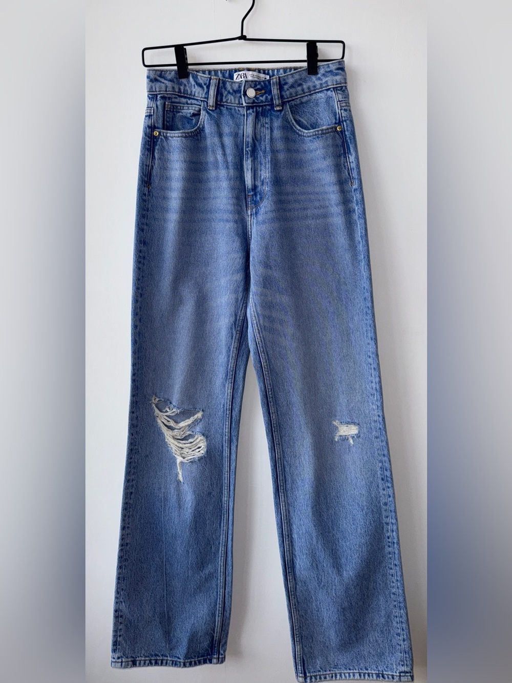 Zara Distressed Wide-Leg Jeans Size 4